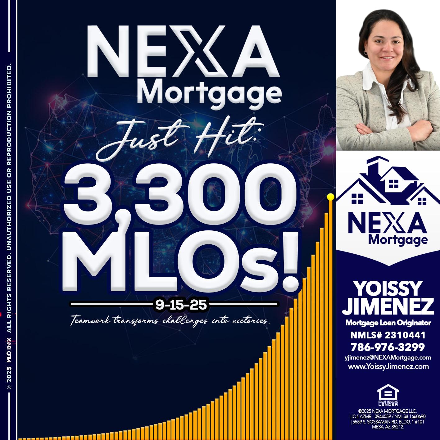 NEXA JUST HIT 3300 MLOS - Yoissy Jimenez -Mortgage Loan Originator