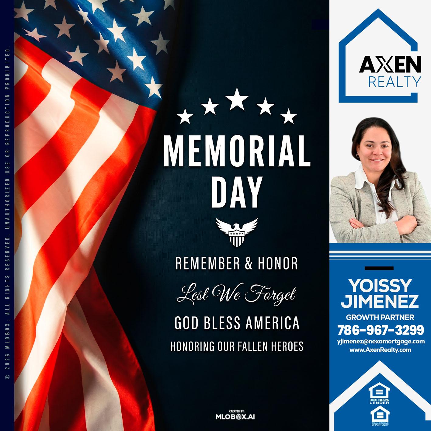 MEMORIAL DAY - Yoissy Jimenez -Mortgage Loan Originator