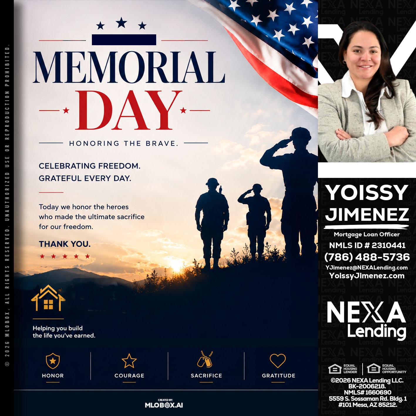 MEMORIAL DAY - Yoissy Jimenez -Mortgage Loan Originator