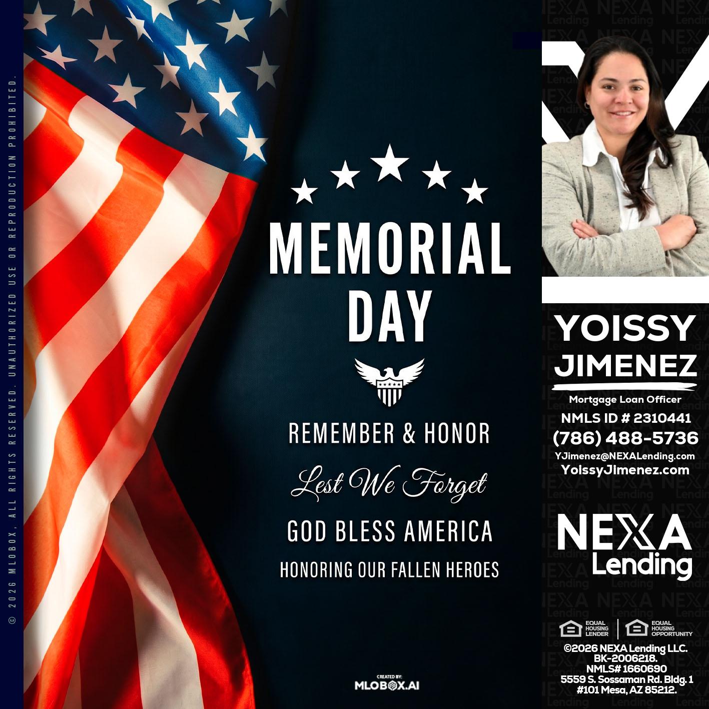 MEMORIAL DAY - Yoissy Jimenez -Mortgage Loan Originator