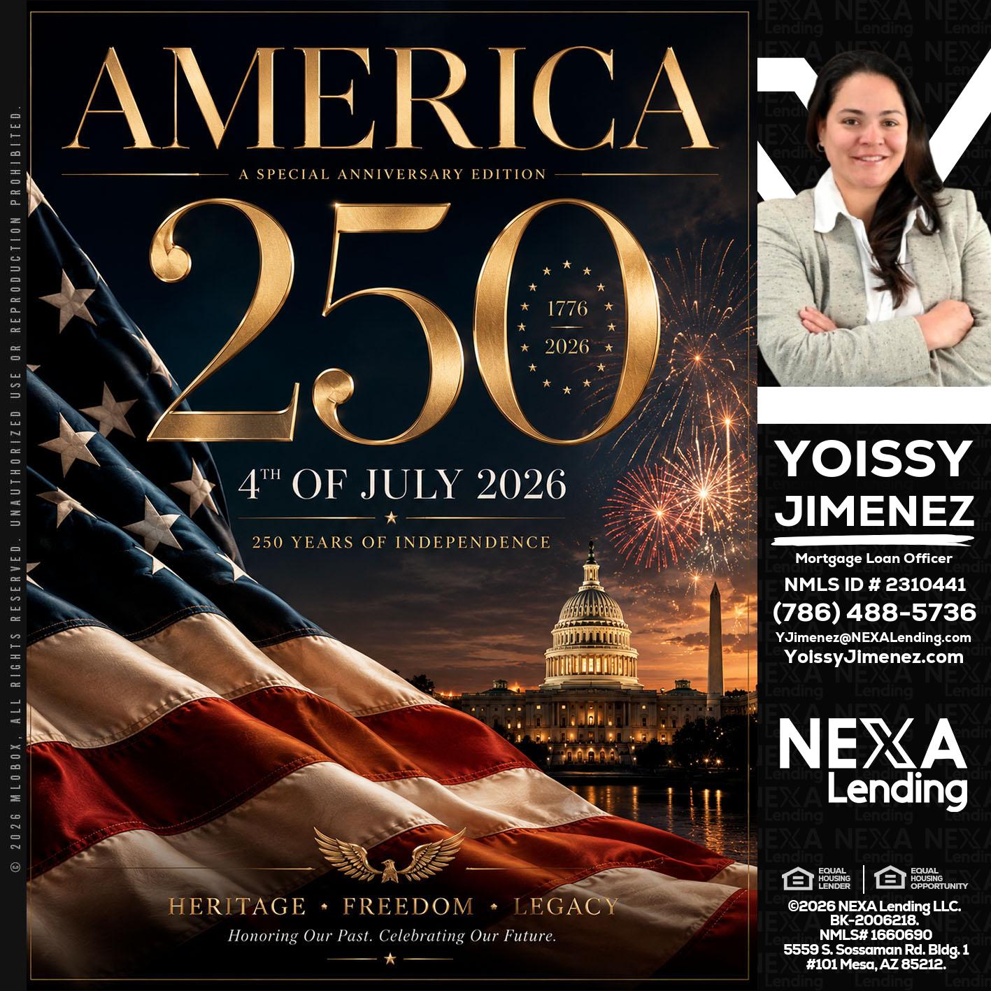 AMERICA 250 TH - Yoissy Jimenez -Mortgage Loan Originator